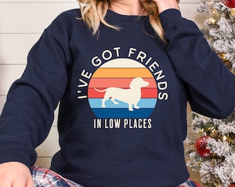 Dachshund Lovers Dog Shirt, Doxie Friends in Low Places, Short Leg Dog Sweatshirt, Country Music, Unisex Heavy Blend™ Crewneck Sweatshirt
