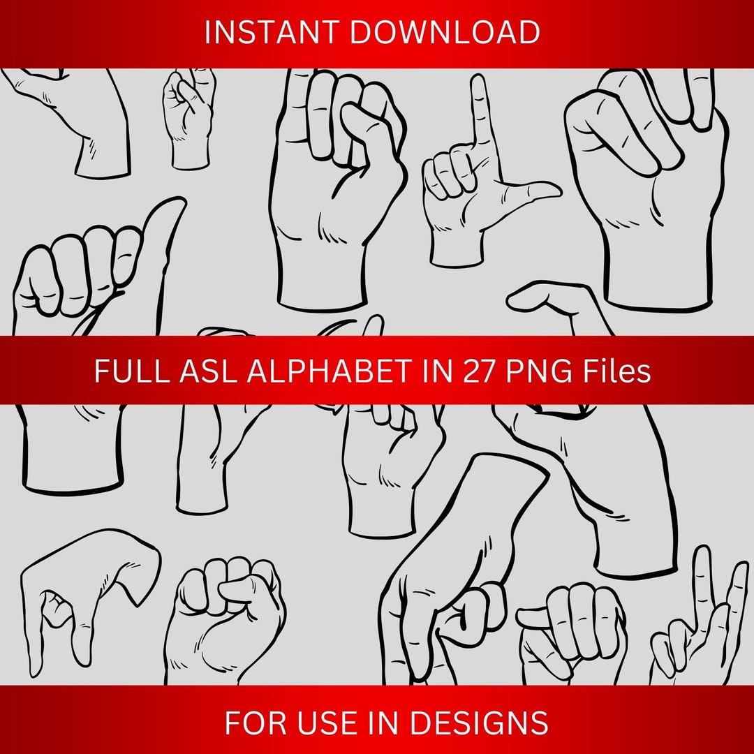 Full Set of America Sign Language ASL Handshape Images in PNG Format ...