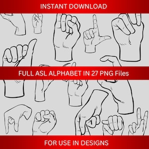 ASL Alphabet Handshape PNG Set: Design Resources (Digital Download)