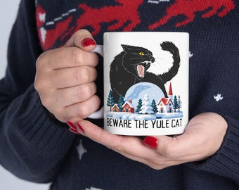 Yule Cat Warning Ceramic Mug, Icelandic Folklore Gift
