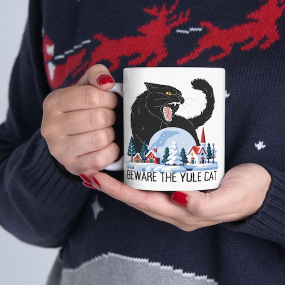 Yule Cat Warning Ceramic Mug, Icelandic Folklore Gift
