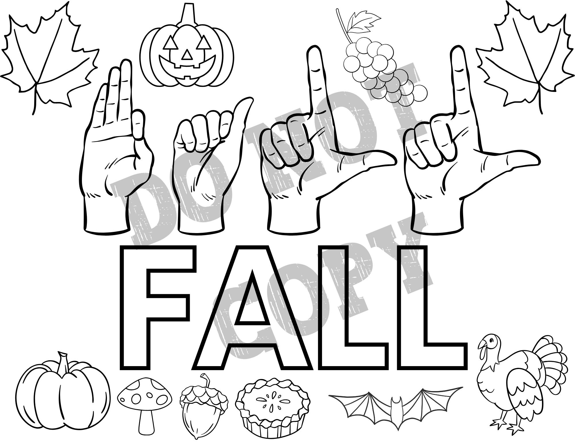 ASL Seasons Coloring Pages: Fingerspelling Practice (printable Download ...