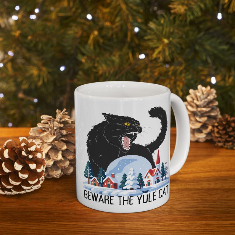 Yule Cat Warning Ceramic Mug, Icelandic Folklore Gift image 9