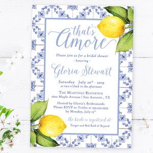 Lemon Bridal Shower Invitations | Printed or Printable Bridal Shower Invitation, Italian Bridal Shower Invite, Tuscan Bridal Shower