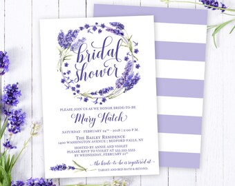 Lavender Bridal Shower Invitation | Printed or Printable Bridal Shower Invitations- Purple Floral Bridal Shower Invites, Watercolor Invite