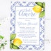 Lemon Bridal Shower Invitations | Printed or Printable Bridal Shower Invitation, Italian Bridal Shower Invite, Tuscan Bridal Shower 