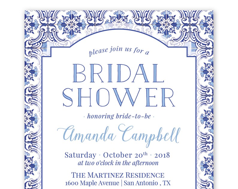 Blue and White Bridal Shower Invitation Printed or Printable Etsy