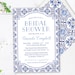 Blue and White Bridal Shower Invitation | Printed or Printable Bridal Shower Invitations- Blue & White Tile Invite 