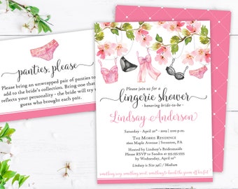 Lingerie Shower Invitation- Printable Bridal Shower Invitations- Lingerie Bridal Shower Invite- Pink Watercolor Lingerie Party Invitation