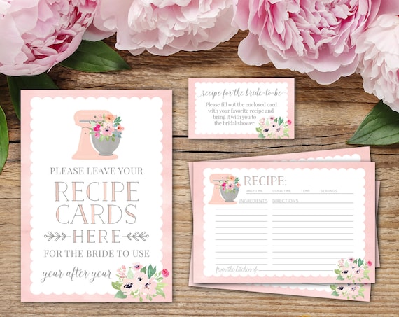 Kitchen Bridal Shower Recipe Card Set Printable Recipe Card | Etsy