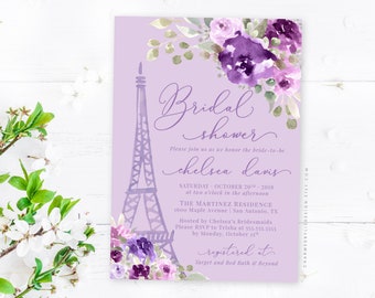 Paris Bridal Shower Invitation | Printed or Printable Bridal Shower Invitations, Eiffel Tower Invite, Parisian Invites, Travel Themed Shower