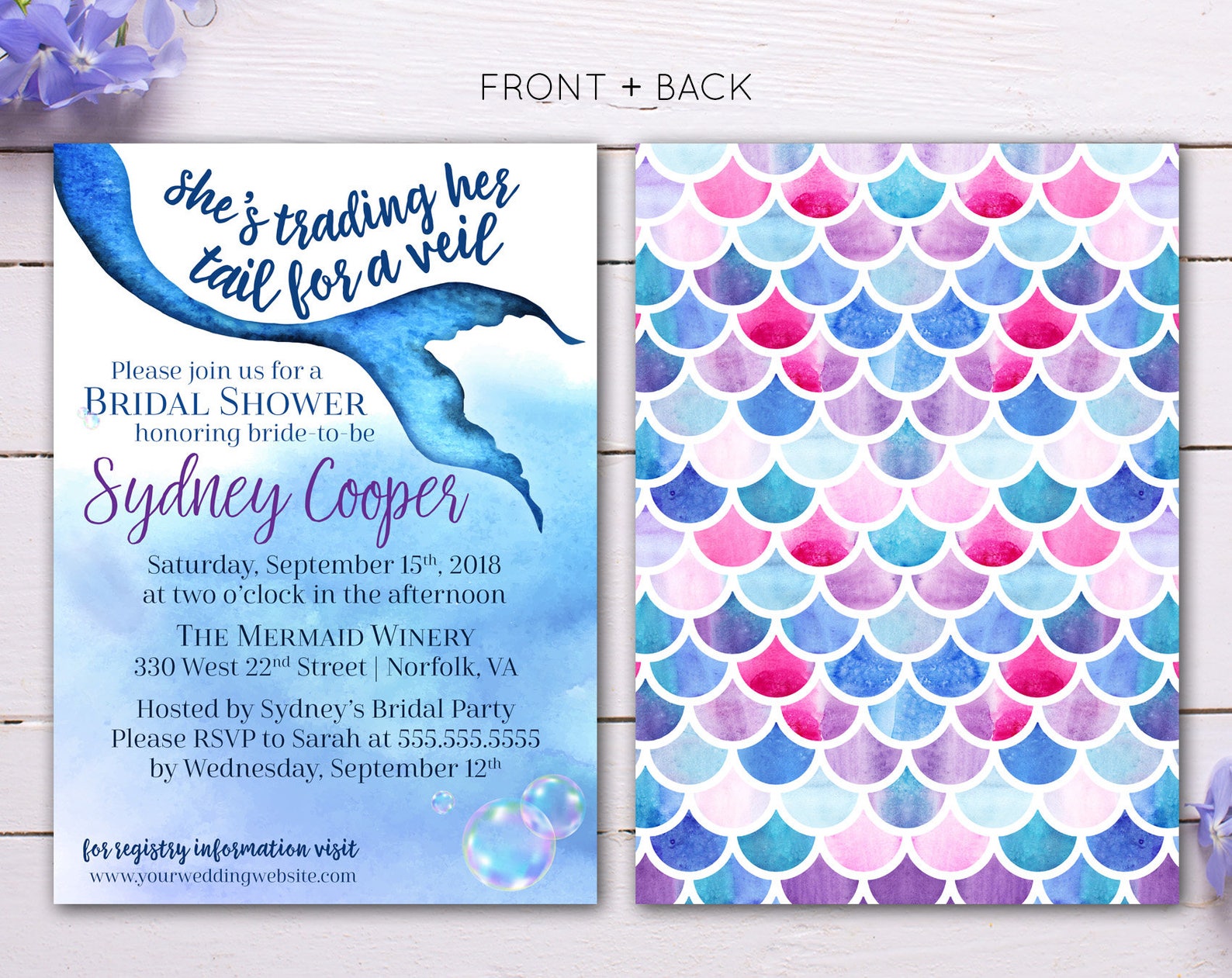 Mermaid Bridal Shower Invitation Printed or Printable Bridal - Etsy