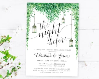 Rustic Rehearsal Dinner Invitations | Printed or Printable Rehearsal Dinner Invitation, The Night Before Invites, Romantic Rehearsal Dinner