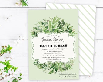 Greenery Bridal Shower Invitation | Printed or Printable Bridal Shower Invitations- Green Leaves Bridal Shower Invites