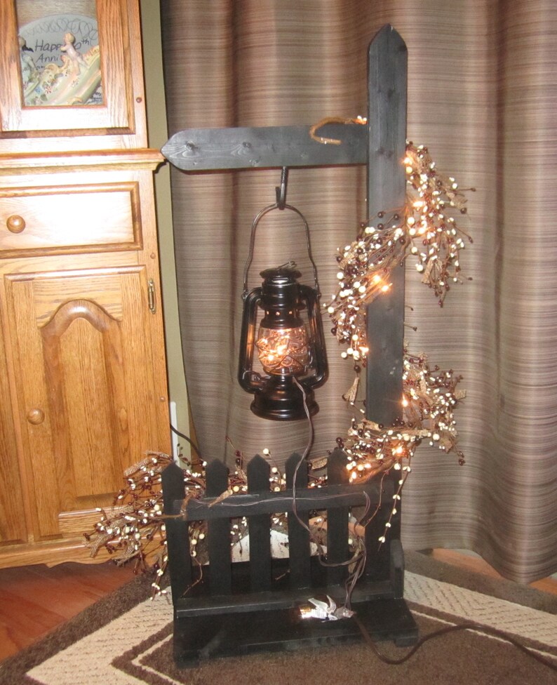 Rustic Picket Fence with Lantern Home Decor Country Decor Etsy