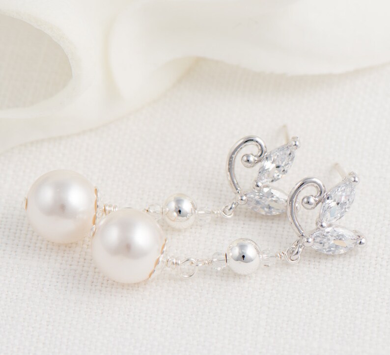 Bridal Earrings Drop Pearl Earrings Wedding Jewelry Bridesmaid Earrings Dangle Earrings White Earrings Sterling Earrings Bridal Jewelry