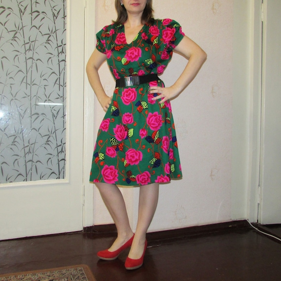 green dress with pink flowers