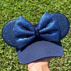 Navy sequin bow, navy visor, Minnie Mouse Inspired visor Mouse Ears, mickey ears, Minnie Ears, disney visor,  adult