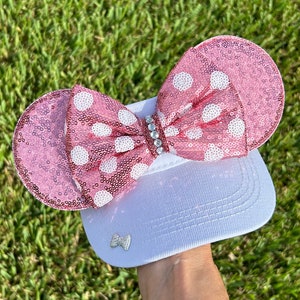 Minnie Mouse Inspired, white visor, pink ears, Mouse Ears, mickey ears, Minnie Ears, disney visor, Minnie Mouse