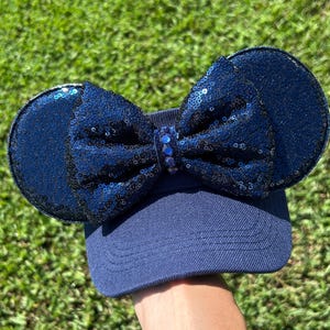 Navy sequin bow, navy visor, Minnie Mouse Inspired visor Mouse Ears, mickey ears, Minnie Ears, disney visor,  adult
