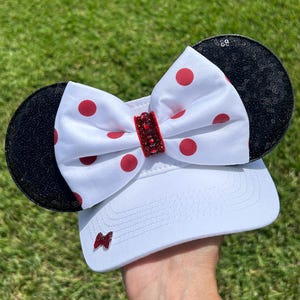 Minnie Mouse Inspired visor, WHITE VISOR, dots red, Mouse Ears, mickey ears, Minnie Ears, disney visor, mouse visor, disney park
