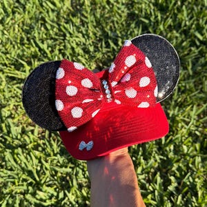Minnie Mouse Inspired Visor: Red Sequin Bow, Mouse Ears