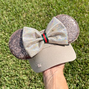 Tan Sequin Minnie Ears Visor, Sparkle Bow, Adult Disney Inspired