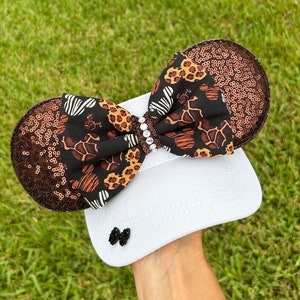 Minnie Mouse Inspired visor, white VISOR, Mouse Ears, mickey ears, Minnie Ears, disney visor, mouse visor, disney park, animal print