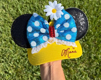 Minnie Old  Inspired visor: Polka dots blue bow