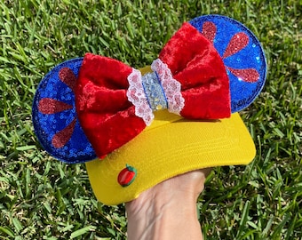 Snow White Inspired Minnie Mouse Ears Visor, Handmade