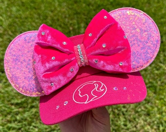 Barbie inspired visor, Mouse Ears, mickey ears, Minnie Ears, women, disney, hot pink