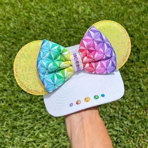 Epcot Inspired Mouse Ears Visor, Rainbow Bow, Disney Parks
