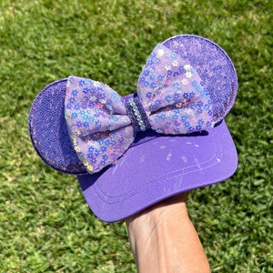 Lilac Visor, Handmade Mouse Ears, Sequin Flower Bow