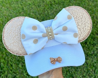 Minnie Mouse Inspired visor, WHITE VISOR, dots beige, Mouse Ears, mickey ears, Minnie Ears, disney visor, mouse visor, disney park