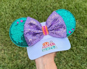 NEW Small world  Inspired visor, minnie bow, Mouse Ears, mickey ears, Minnie Ears, disney visor, mouse visor, disney park