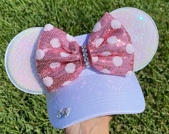 Minnie Mouse Inspired, white visor, white ears, Mouse Ears, mickey ears, Minnie Ears, disney visor, Minnie Mouse