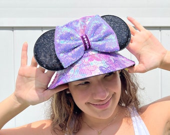 Bucket hat Butterfly Inspired, comic Mickey, mickey ears, Minnie Ears, disney visor, Adult circumference 22.8 inch, lilac, purple
