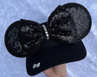 Minnie Mouse Inspired, BLACK VISOR, red bow, Mouse Ears, mickey ears, visor, Minnie Ears, disney parks essentials