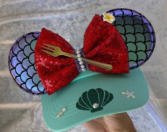 Little mermaid Inspired, visor, bucket hat,  Mouse Ears, mickey ears, Minnie Ears, Disney visor, Ariel inspired, teal
