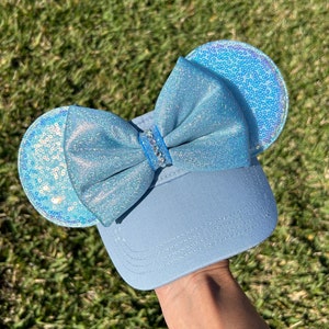 Light Blue Sequin Mouse Ears Visor: Sparkly Bow