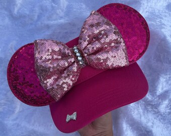 Minnie Mouse Inspired visor, pink,  Mouse Ears, mickey ears, Minnie Ears, disney visor, pink Minnie Mouse, hot pink