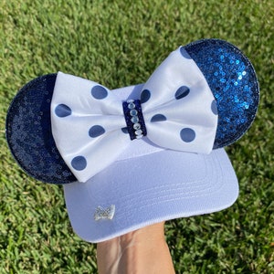 Minnie Mouse Inspired visor, WHITE VISOR, dots navy, Mouse Ears, mickey ears, Minnie Ears, disney visor, mouse visor, disney park