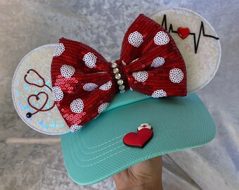 Nurse Inspired visor, Mouse Ears, mickey ears, Minnie Ears, disney visor, mouse visor, disney park, teal