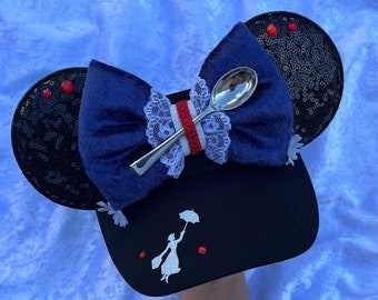 Mary Poppins  inspired, black visor, Mickey Ears, Mouse Ears, Minnie Ears, mickey ears, women