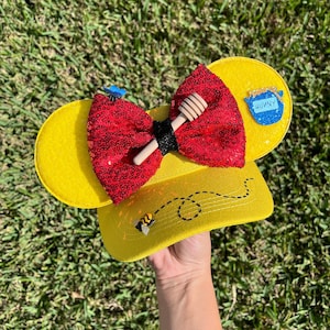 Winnie the Pooh Inspired Visor with Red Bow, Disney Parks