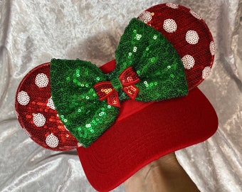 Minnie Mouse inspired, Christmas, Holliday, DOTS EARS, Mouse Ears, mickey ears, Minnie Ears, Disney visor