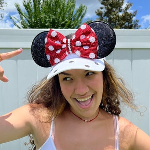 Minnie Mouse Inspired visor, white, dots, Mouse Ears, mickey ears, Minnie Ears, disney visor, mouse visor, disney park