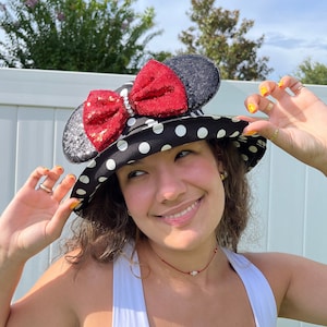 Bucket hat Mickey Inspired, black with dots, Mouse Ears, mickey ears, Minnie Ears, disney visor, Circumference 22.8 inch.