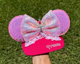 Princess Inspired Sequin Bow Visor Ears, Pink  Princess Mouse Ears, mini crown