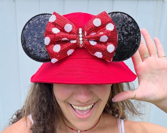 Sombrero de cubo Minnie inspirado, orejas de ratón, orejas de mickey, orejas de Minnie, visera de Disney, circunferencia 22,8 pulgadas.